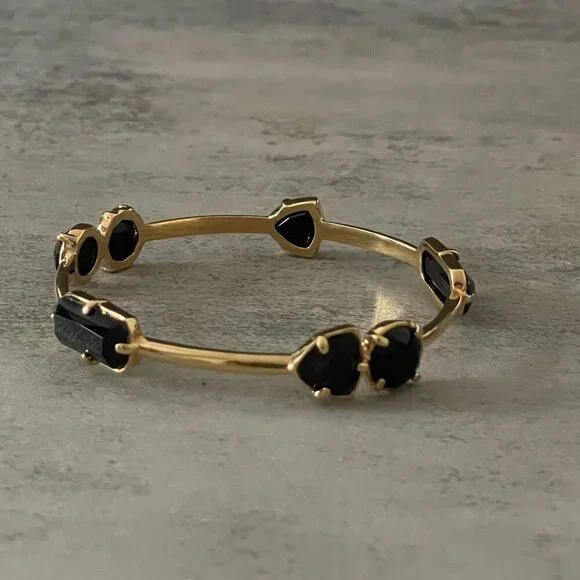 Kate Spade Desert Rose Black Opaque Glass Studded Gold Plated Bangle Bracelet 2. - Picture 2 of 6